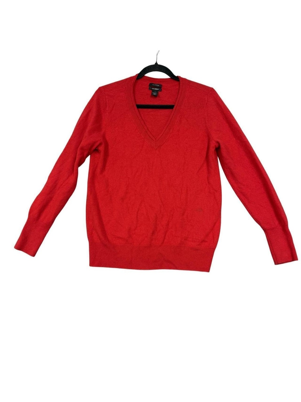 Halogen Sweater Womens Large Bright Red 100% Cashmere V Neck Pullover Soft Knit